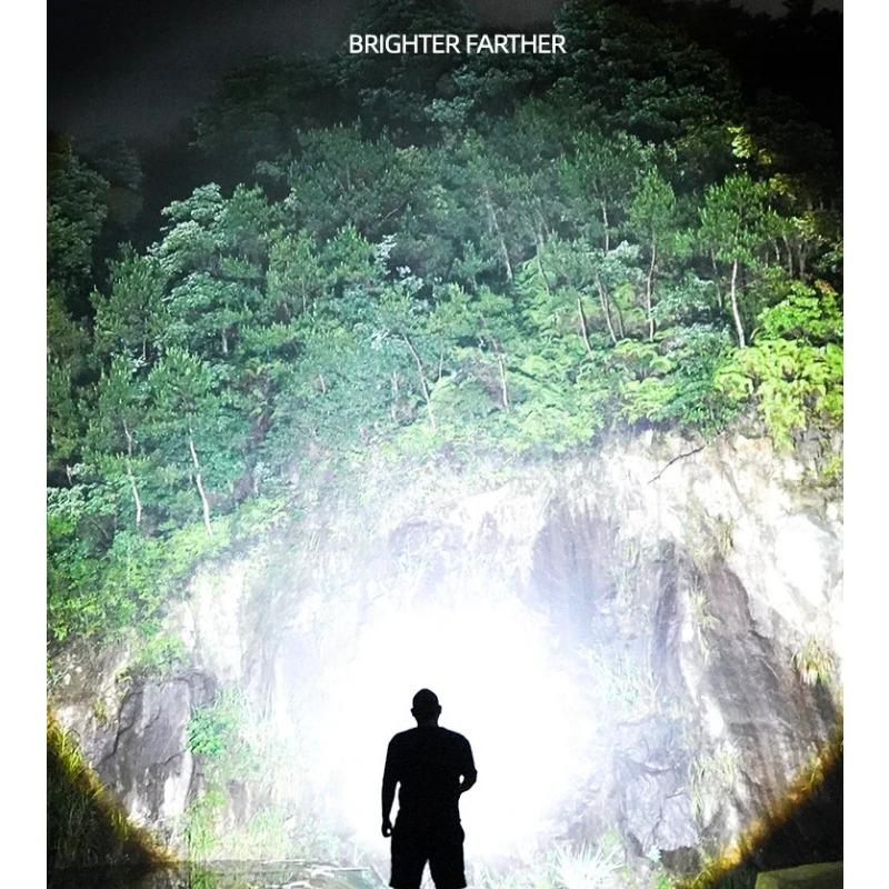 10000LM Kraftfull LED 10000mah Ficklampa Laddning Teleskopfokus Fjärrkontroll Lång Stark Hand Lampa Laser Camping Ficklampa Zoom Display