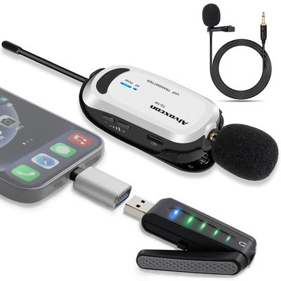 Wireless Microphone USB Alvoxcon Wireless Microphone Pin Microphone iPhone PC PC Microphone with Android Earphone Terminal UHF Recording Loudspeak