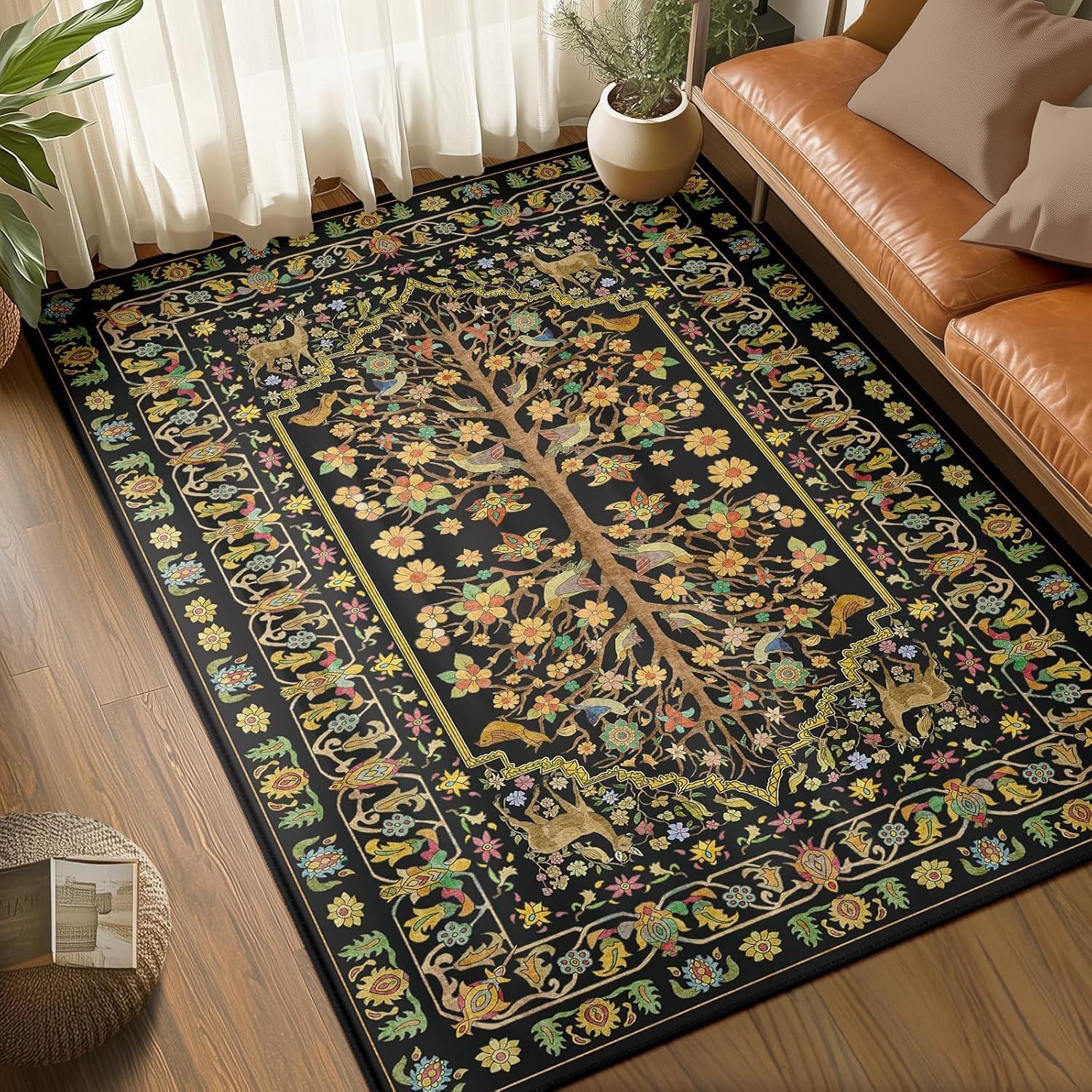 

Living Room Carpet Large Machine Washable Rug Green Plant Floral Non Slip Floor Mat Soft Bedroom Carpets Vintage Home Decor 50x80cm