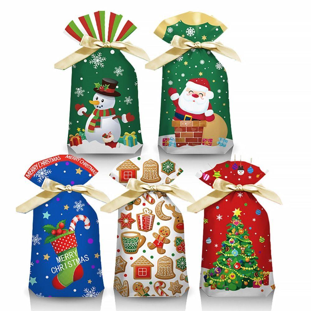 50PCS Rabbit Ear Xmas Candy Bags Merry Christmas Santa Claus Biscuit Bags Snowmen Snowflakes Candy Treat Bag Christmas