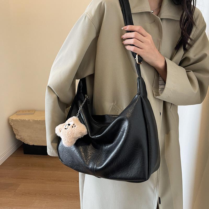 Trendy Slouchy Shoulder Bag for Women PU Leather Large Capacity Underarm Bag Retro Ladies Hobo Tote Bag