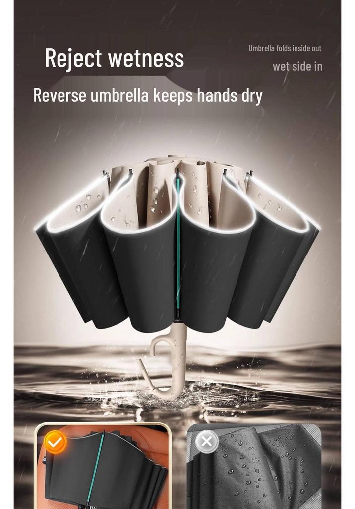 Sun & Rain 16-Rib Reverse Windproof UV Protection Umbrella