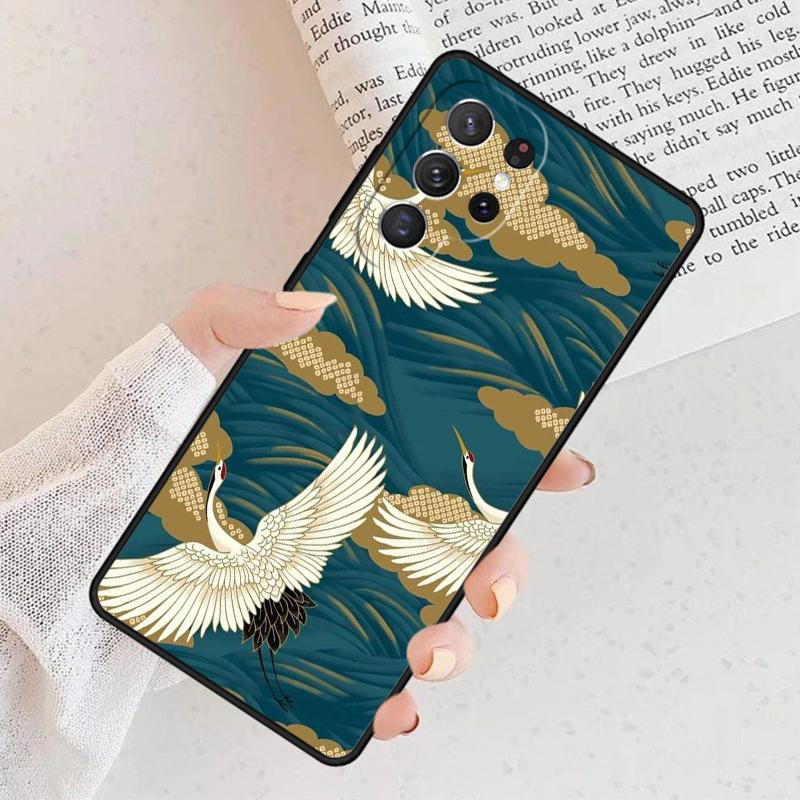 Carp Waves Crane and Brocade Phone Case For Samsung Galaxy S25 S23 S30 S8 S21 S20 FE S24 S22 Note 10 20 Plus lite Ultra