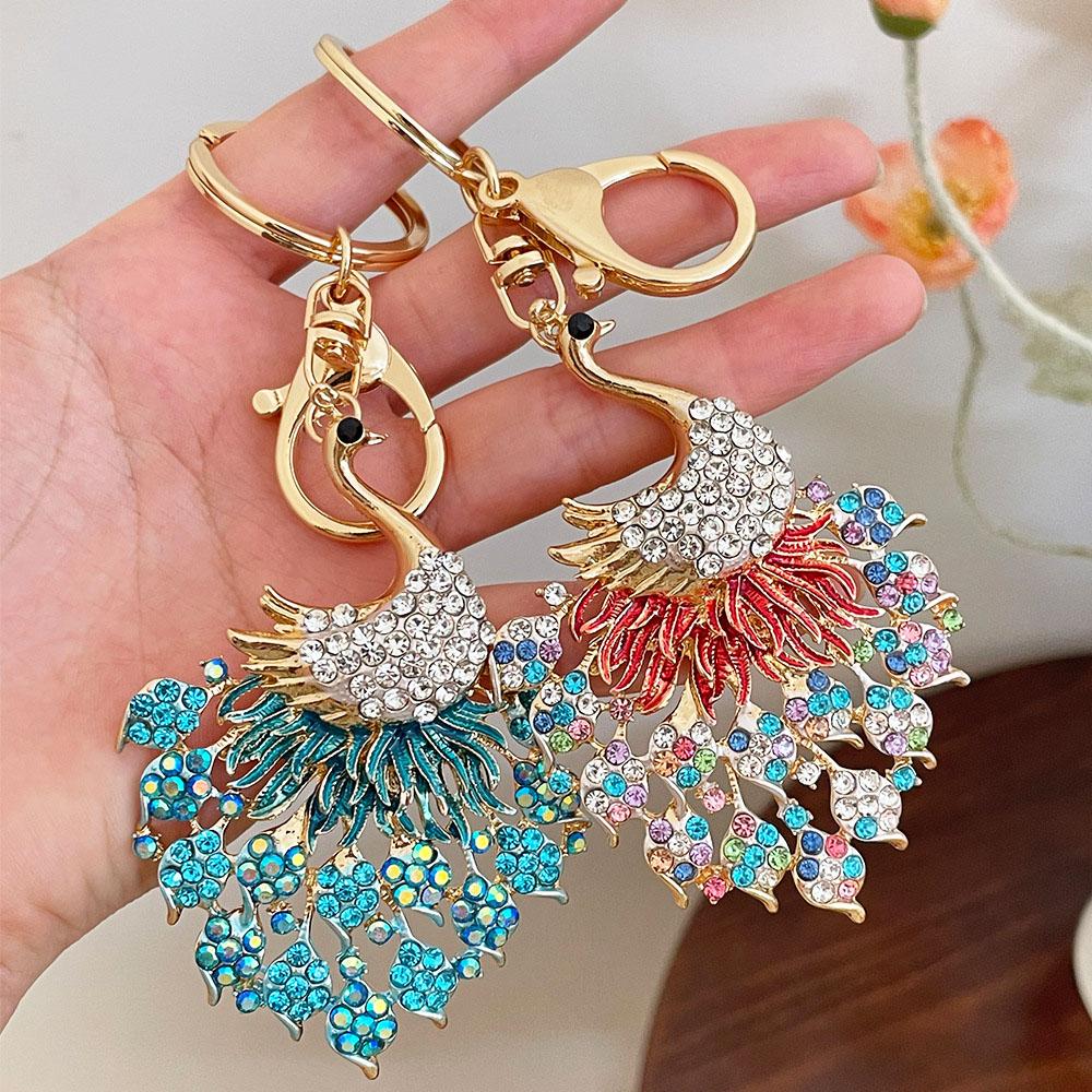 Peacock Keychains for Women Cute Rhinestone Animal Key Chain Charm Purse Handbags Charms Bag Backpack Tote Pendant Accessories