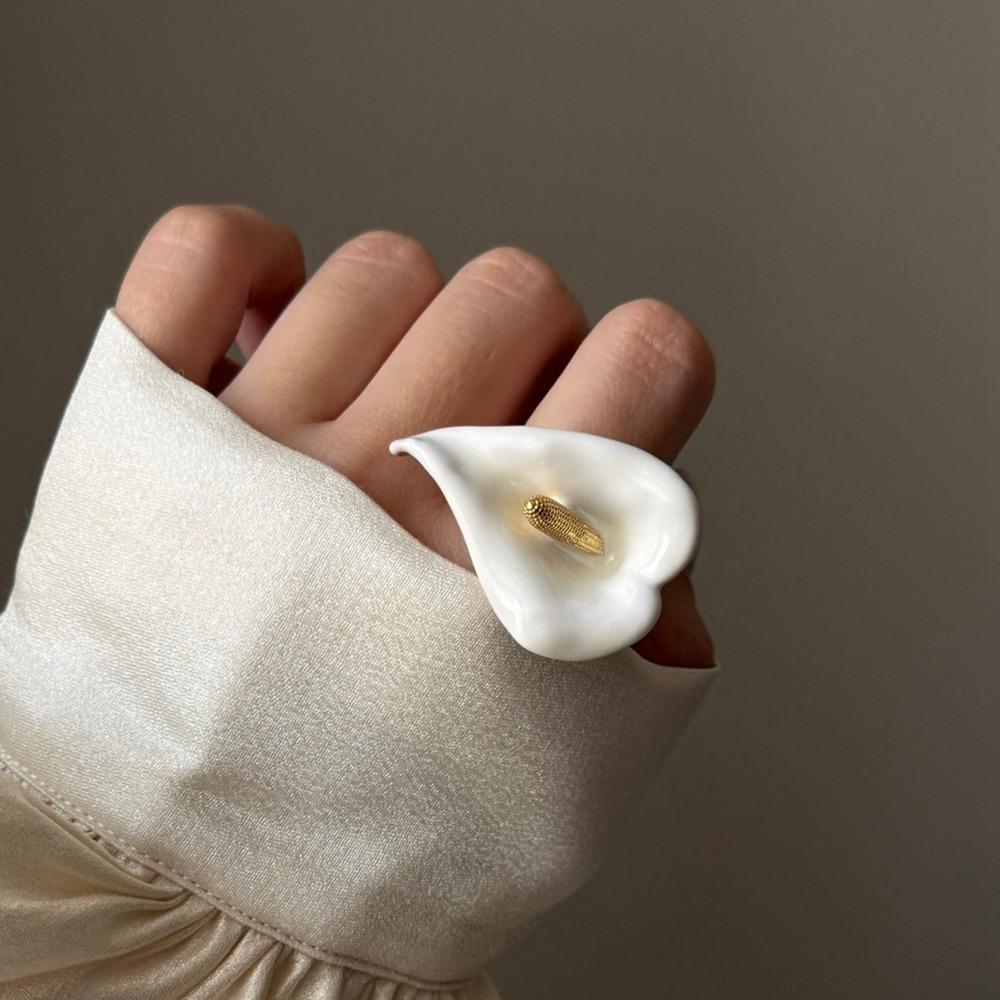 Metal Enamel Calla Flower Ring Adjustable Vintage Ring Personality Geometric Open Ring Women