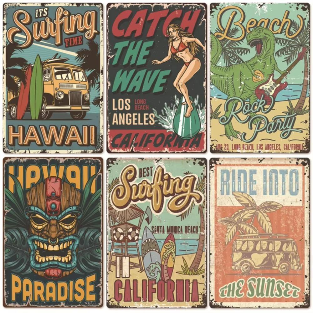 Vintage Tin Art of Summer Beach Scenes: Ideal Wall Murals for American Bar Backdrops and Home Decor