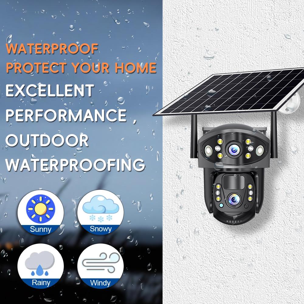 Solar-powered Charging Monitor, Wireless WIFI 4G Camera with Night Vision, High-definition Dual-lens Dual-view Home Security Camera.