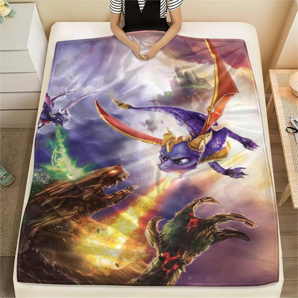 1PC Spyro the Dragon Print Flannel Blanket, High Quality Comfortable for All Seasons, Home Decor, Warmth and Comfort, Perfect for Christmas Gifts