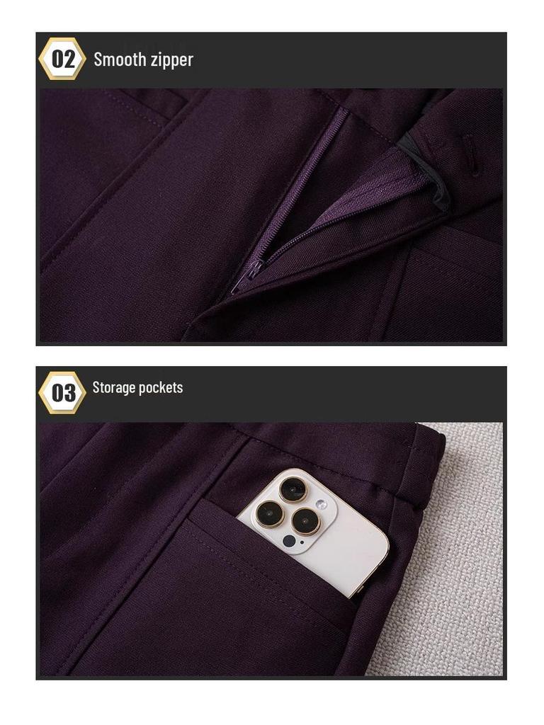 2025 Spring & Autumn Women's Purple High-Waisted Wide-Leg Pants: Loose Drape, Popular Straight-Leg Fit