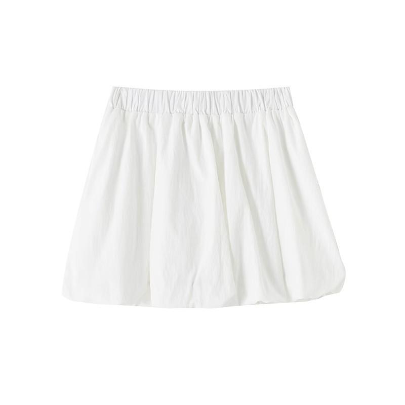 2025 Spring/Summer Women's Versatile Solid Color A-line Bud Skirt with Elastic High Waist