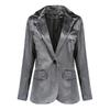Autumn/Winter Dark Green Velvet One-Button Blazer for Women