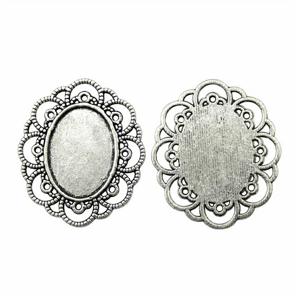 Oval Bezel Pendant Setting With Bail Fit 18x25mm Cabochon Blank Bases Tray