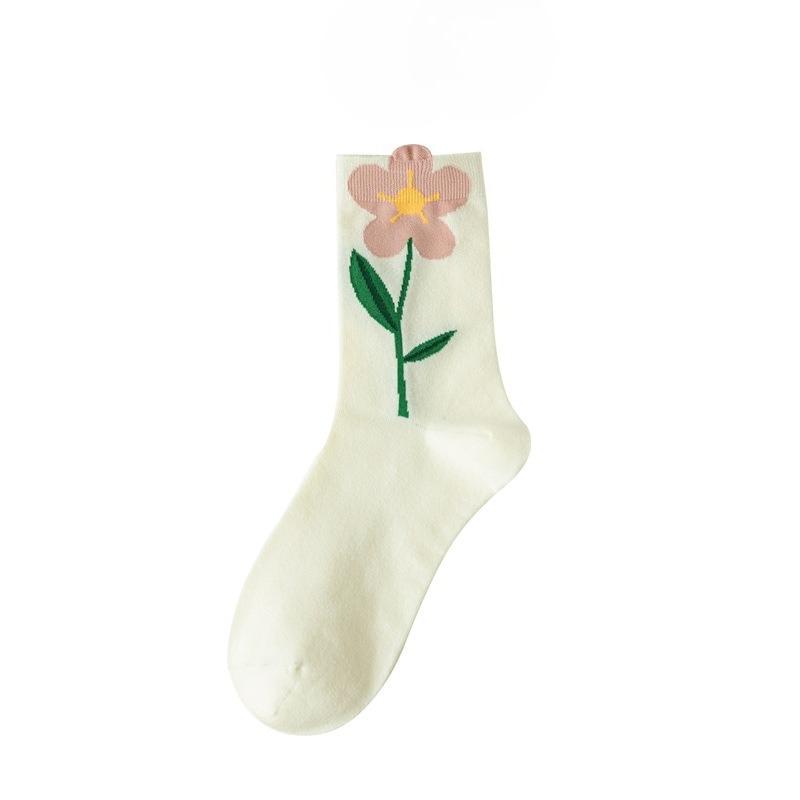 

Female Spring and Summer All Match Pure Color Leisure Stereo Floret In The Tube Cotton Socks 1 pair