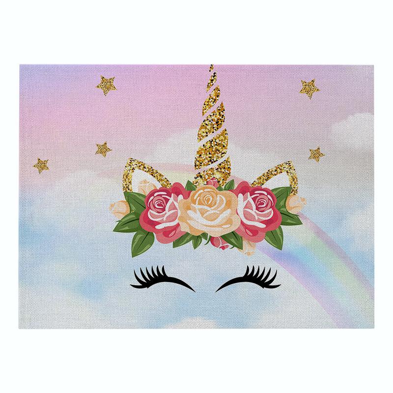 Nordic INS Desen Animado Unicórnio Linho Tapete de Mesa Antiderrapante Resistente ao Calor Jogo Americano para Mesa Porta-copos para Copo de Bebida Acessórios de Cozinha