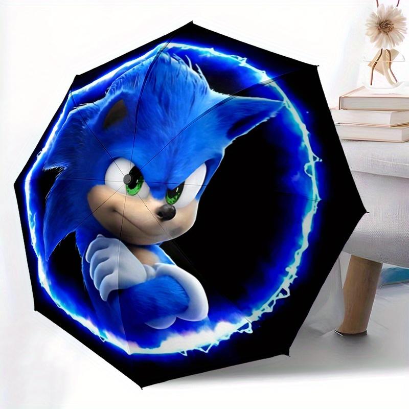 1pc Sonic the Hedgehog Automatic Opening Folding Umbrella - Portable 3-Fold Design with 8 Iron Ribs, Outdoor, for Fans, Travelers, Daily Use, Gif