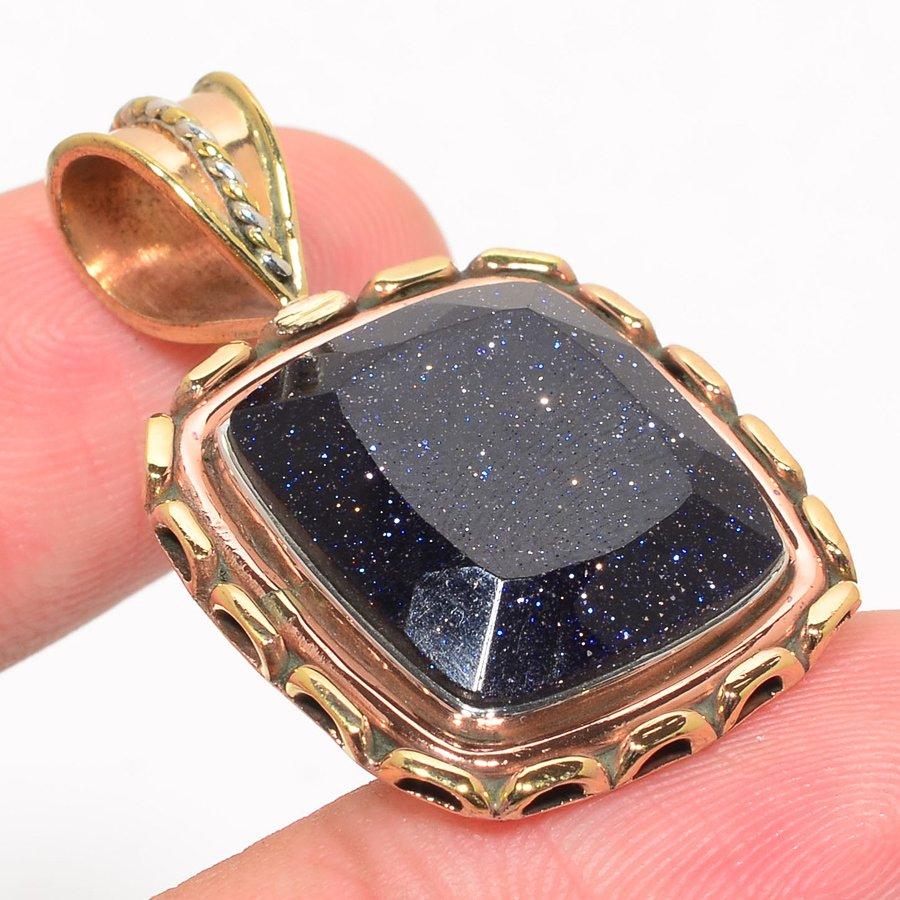 Natural Blue Sunstone Two Tone 925 Solid Sterling Silver Gift Pendant 1.50" C7m04