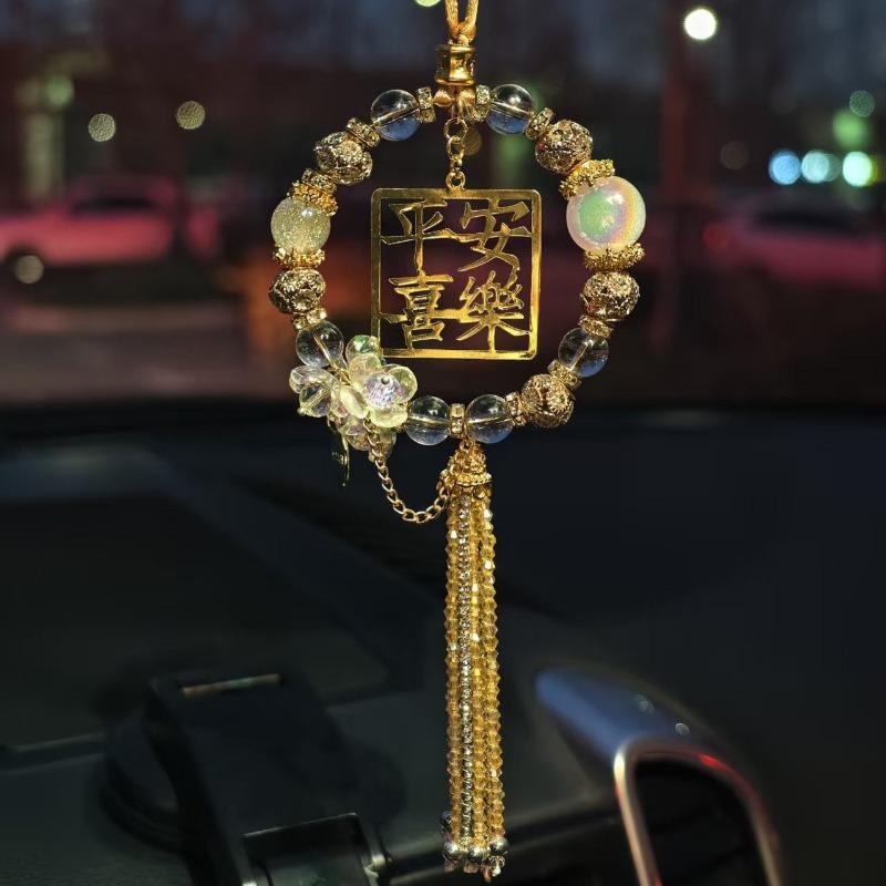 Luxury Chinese Style Handmade Crystal Tassel Car Hanging Ornament For Women Rearview Mirror Decoration