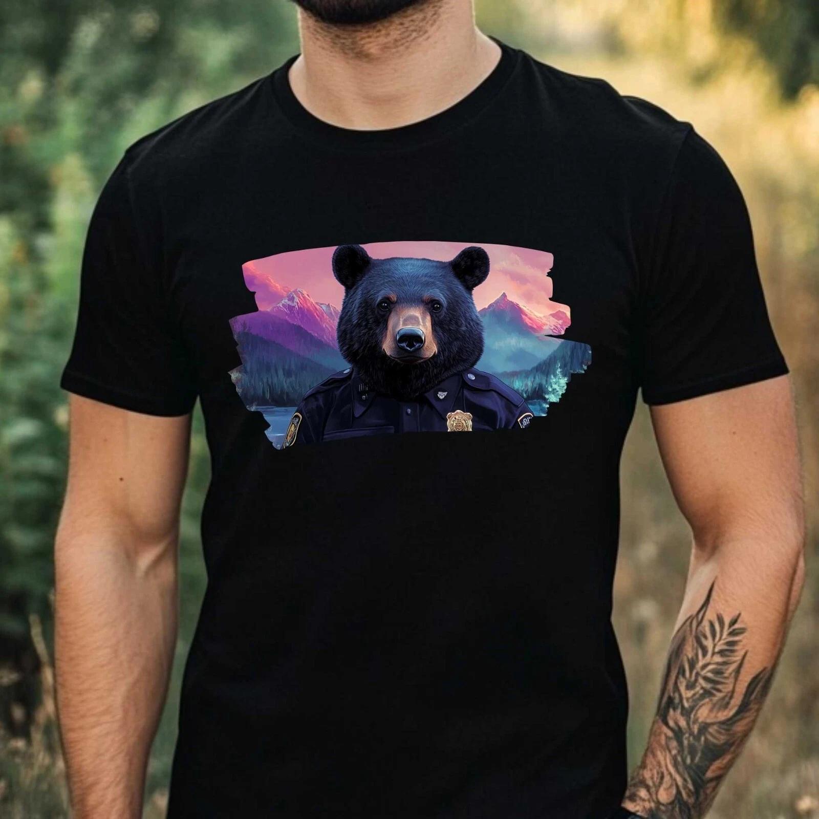 T-Shirt Herren Schwarzbär als Polizist Motiv Baumwolle Größe XS bis 5XL L