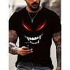 European Sizes Men's Demon Smile Graphic T-Shirt - Soft Cotton Crew Neck Tee with Bold Red Eyes & Teeth Design, Regular Fit Short Sleeve Shirt
