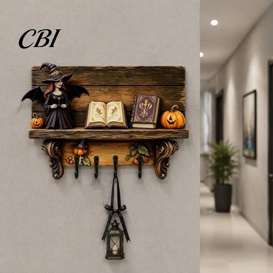 Ghost Shaped Wall Hooks Halloween Key Holder, Wooden Lady Holder with 4 Hooks, Hanging Ornament Mounted Spooky Rack Organizer for Entryway Hallway