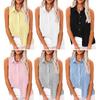 Women Shirt Lapel Sleeveless Button Down Shirt Pure Color Loose Fit