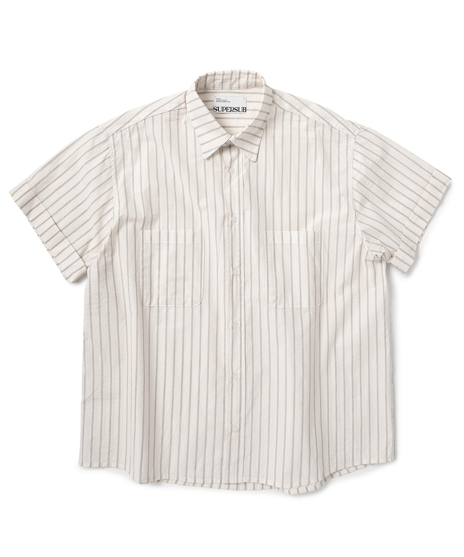 Super Serve Cuff Stripe Short Sleeve Shirt - Ivory Ivory/M