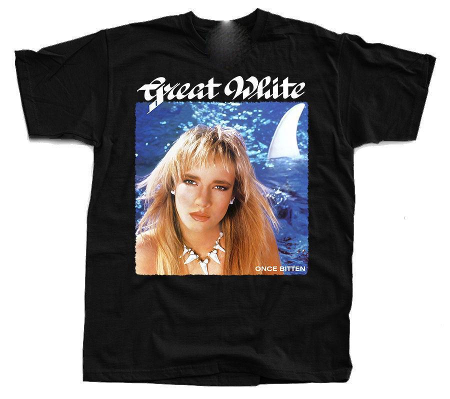 

Vintage Once Bitten By Great White Cotton Black Full Size Unisex Shirt Unisex T-Shirt S