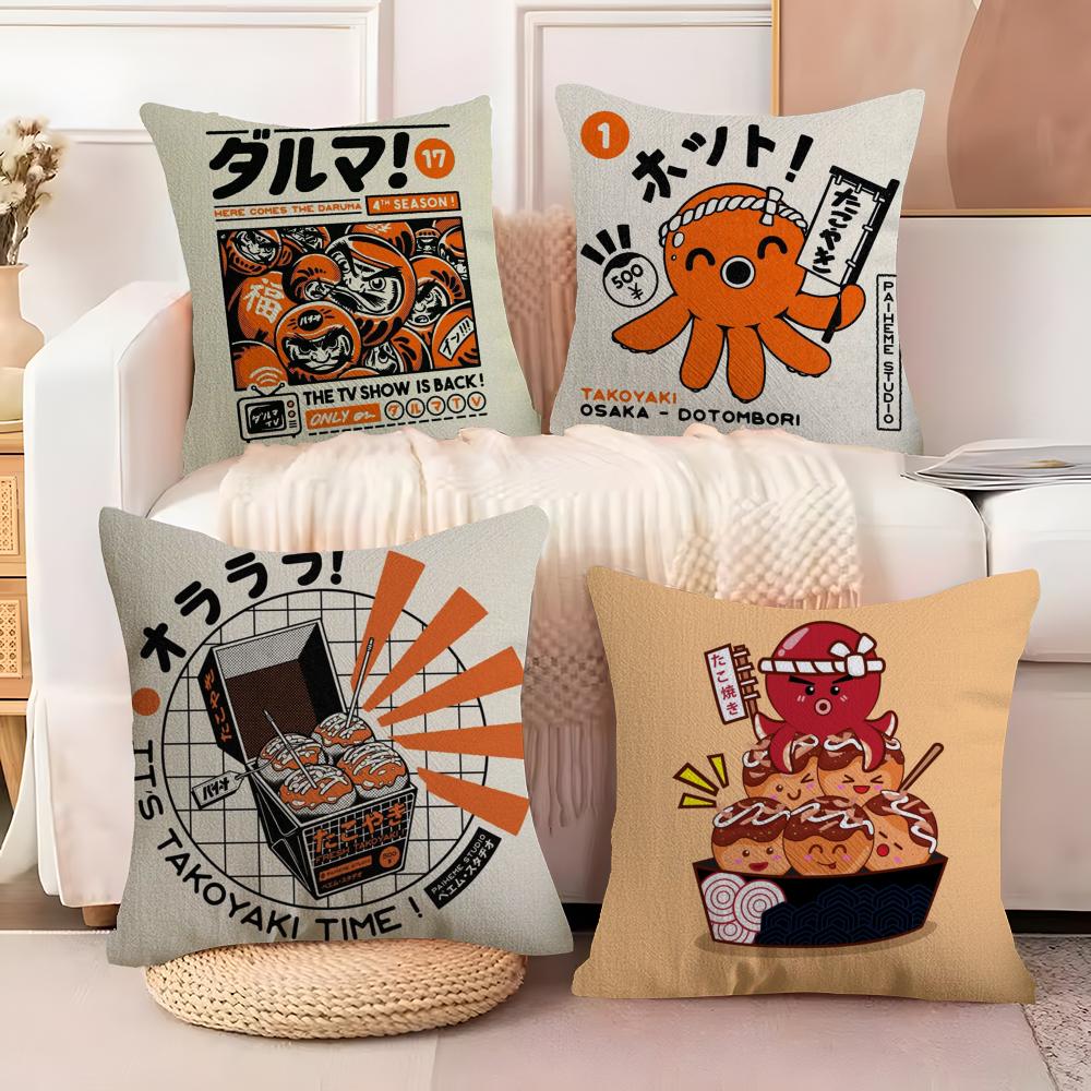Takoyaki Japanese Food Pillow Case Home Living Room Decoration Linen Pillow Cases Cushion Cover