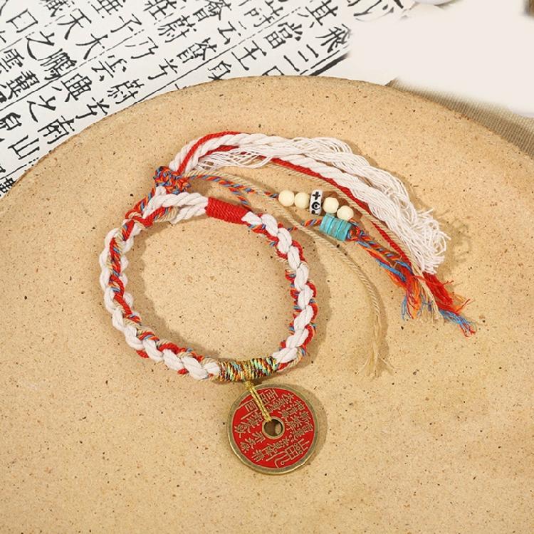 Fashionable Coin Bracelet with Tassels Personalized Woven Hand String Ornament