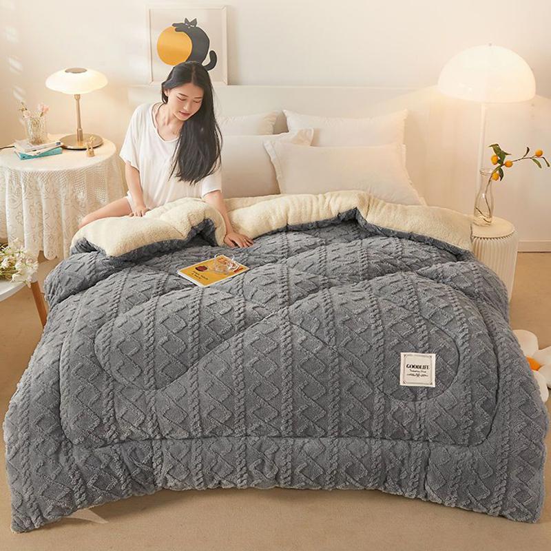 Double-sided lamb velvet quilt winter thickened warm coral velvet comforter dormitory student quilt spring autumn cotton blanket