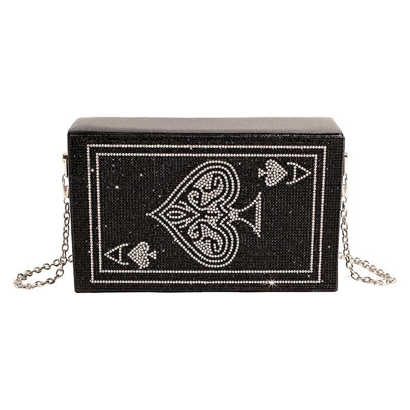 Small Diamond Embellished Evening Clutch Bag With Chain For Gift And Party Use