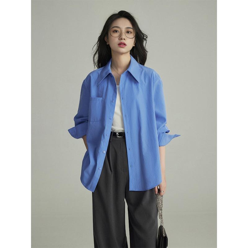 French Professional Hard Work, Slightly Loose Silhouette Long-sleeved Shirt, Women's Spring and Autumn Stacked Wear, Bottom Shirt, Lazy Top