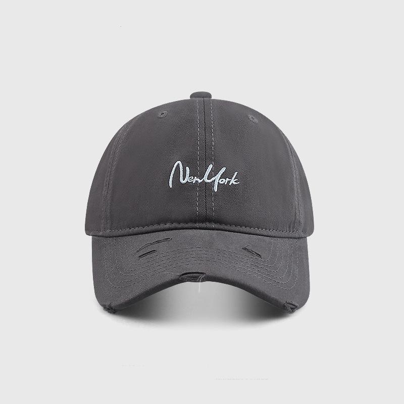Ripped embroidery hat Female alphabet embroidery Baseball cap Big head circumference showing face Small peaked cap Wide brim Sun protection cap