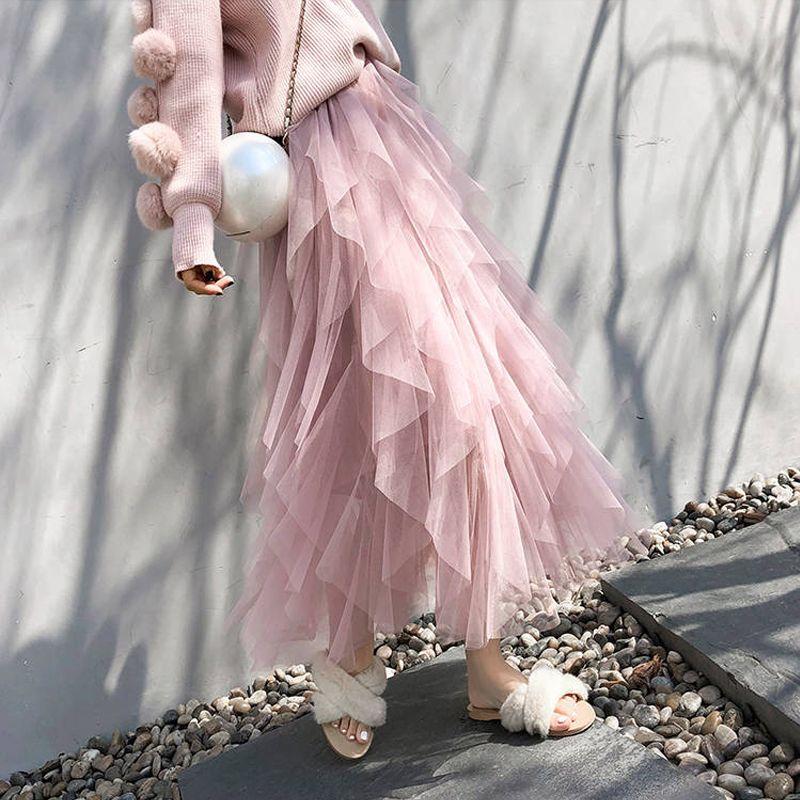 Irregular Tulle Mesh Skirt with Cake Style for Girls