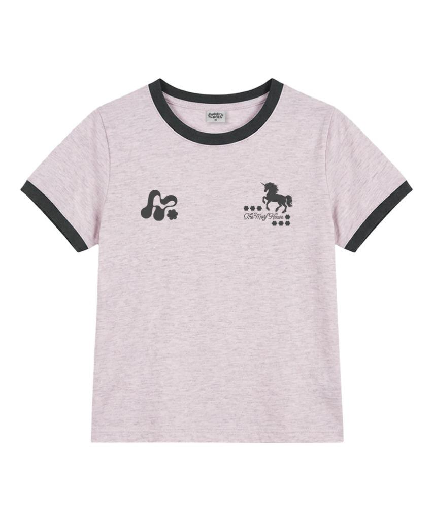 Deomopeuhauseu Morf Symbol Unicorn Ringer Short Sleeve T-Shirt Melange Pink