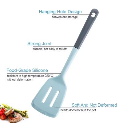 Silikonová sada kuchyňského náčiní s 3 ks špachtlí, děrovanou lžící, naběračkou na rýži, obracečkou na nepřilnavé pánve a polévkovou naběračkou, základní kuchyňské náčiní