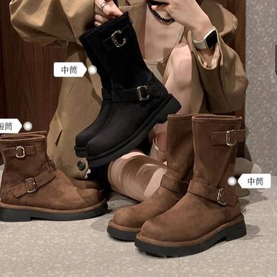 Traubenmutter gleiche 2025 neue Retro-Lokomotivschnalle mit rundem Kopf, dickem Boden, erhöhend, mittelhohe Röhre, kurze Stiefel, Damen Herbst und Winter