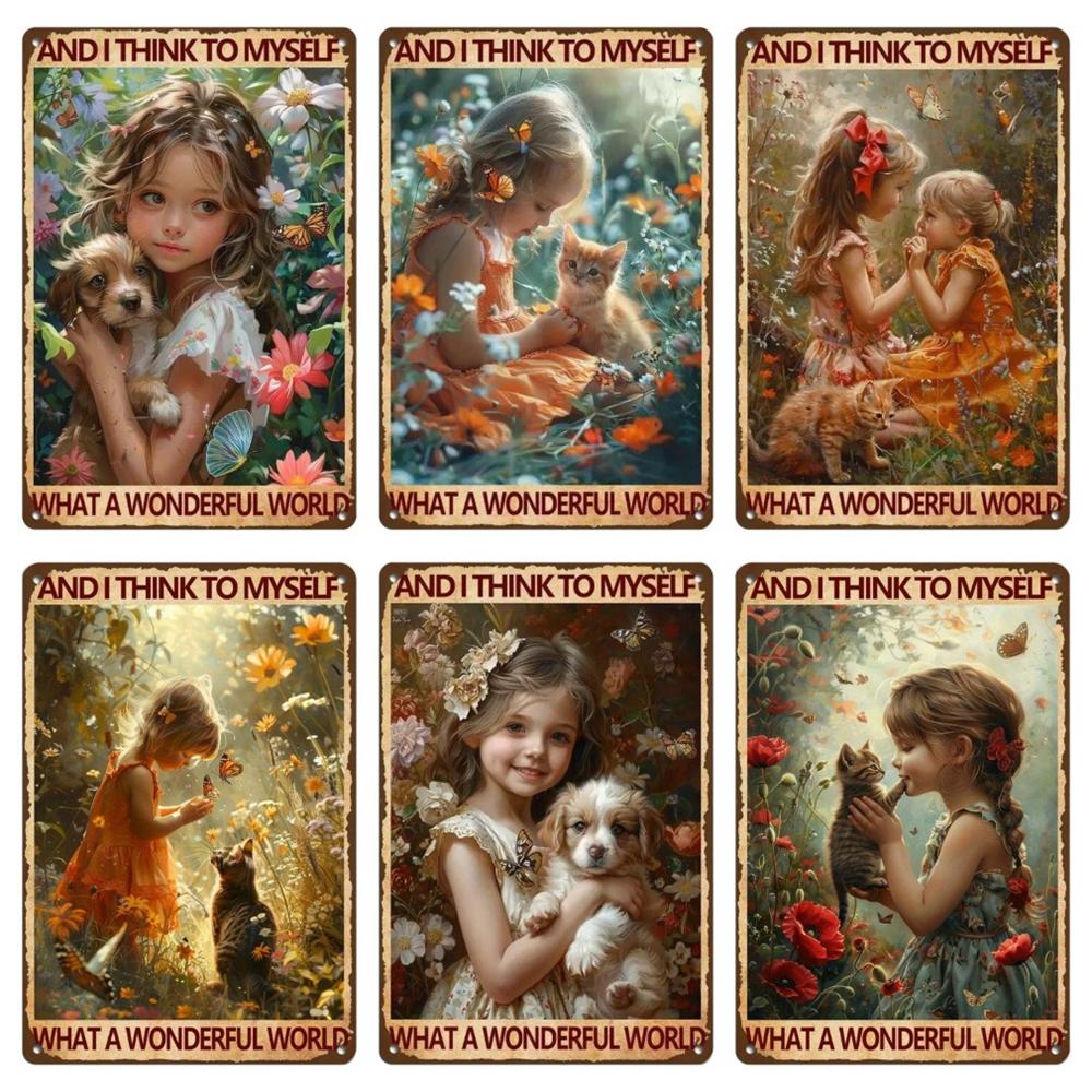 Vintage Merry Christmas Metal Tin Sign, Retro What A Wonderful World Girl, Wall Poster Jingling Bell, Home Decoration, WY297
