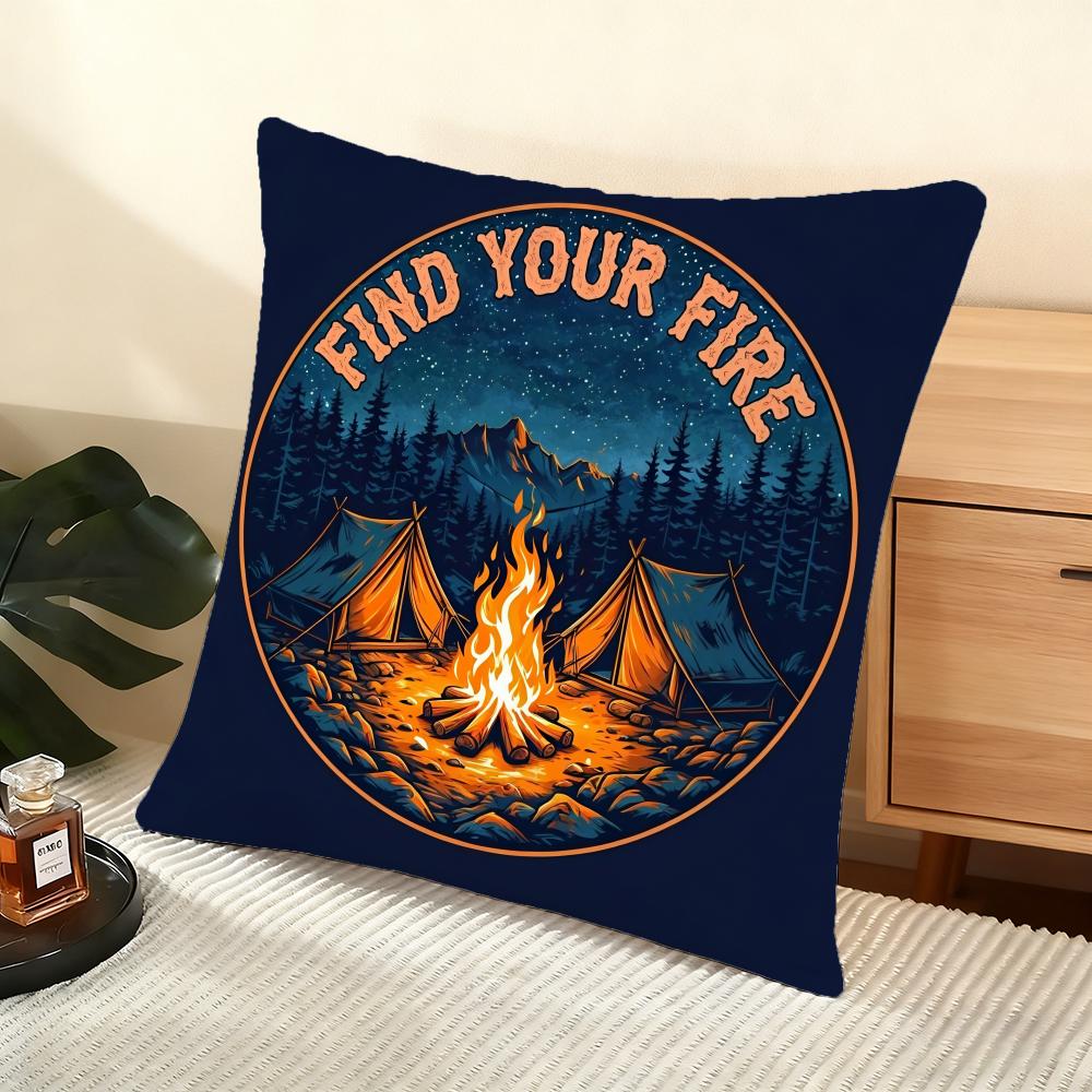 H-Happy Camping Cushion Cover Soft Short Plush Pillow Cover Smooth Cozy Texture Aesthetic Cushion Case Home Decor