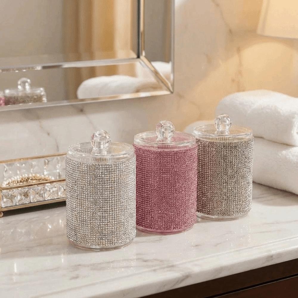 Luxury Diamond-Studded Cotton Swab Storage Box High-end 3 Colors Dental Floss Storage Box with Lids Toothpick Box
