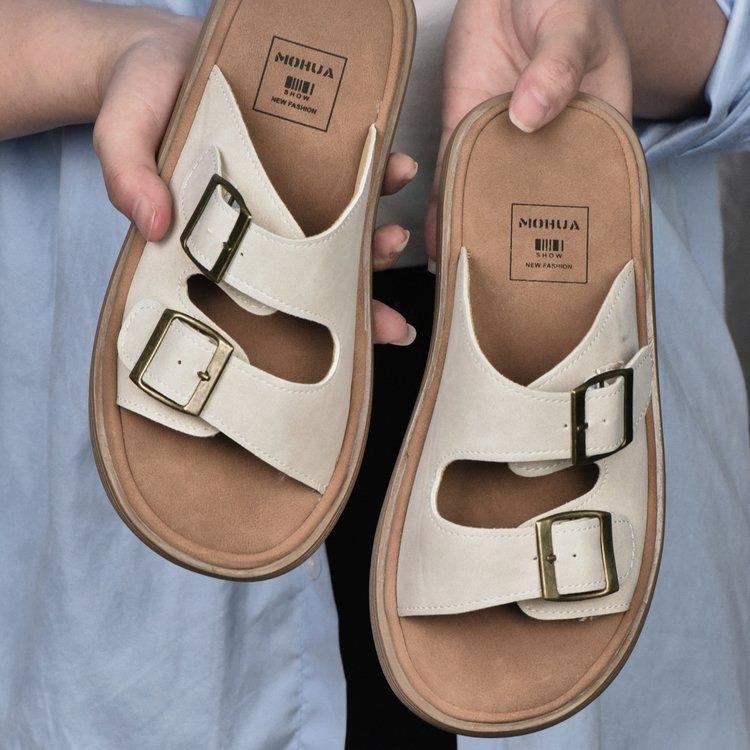 Retro shoes platform slippers women's outer wear summer new versatile flat-bottomed beach cool slippers