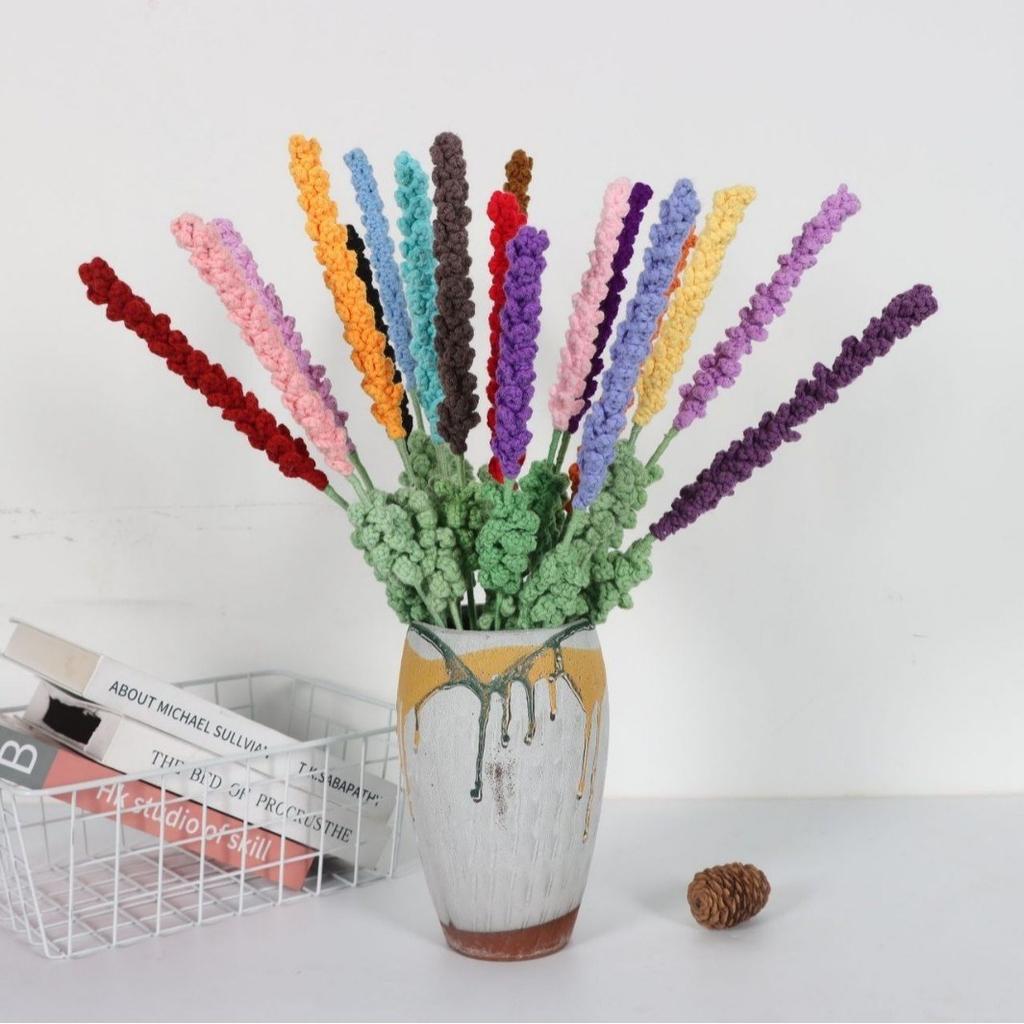 Handwoven Lavender Yarn Flower Single Stem Home