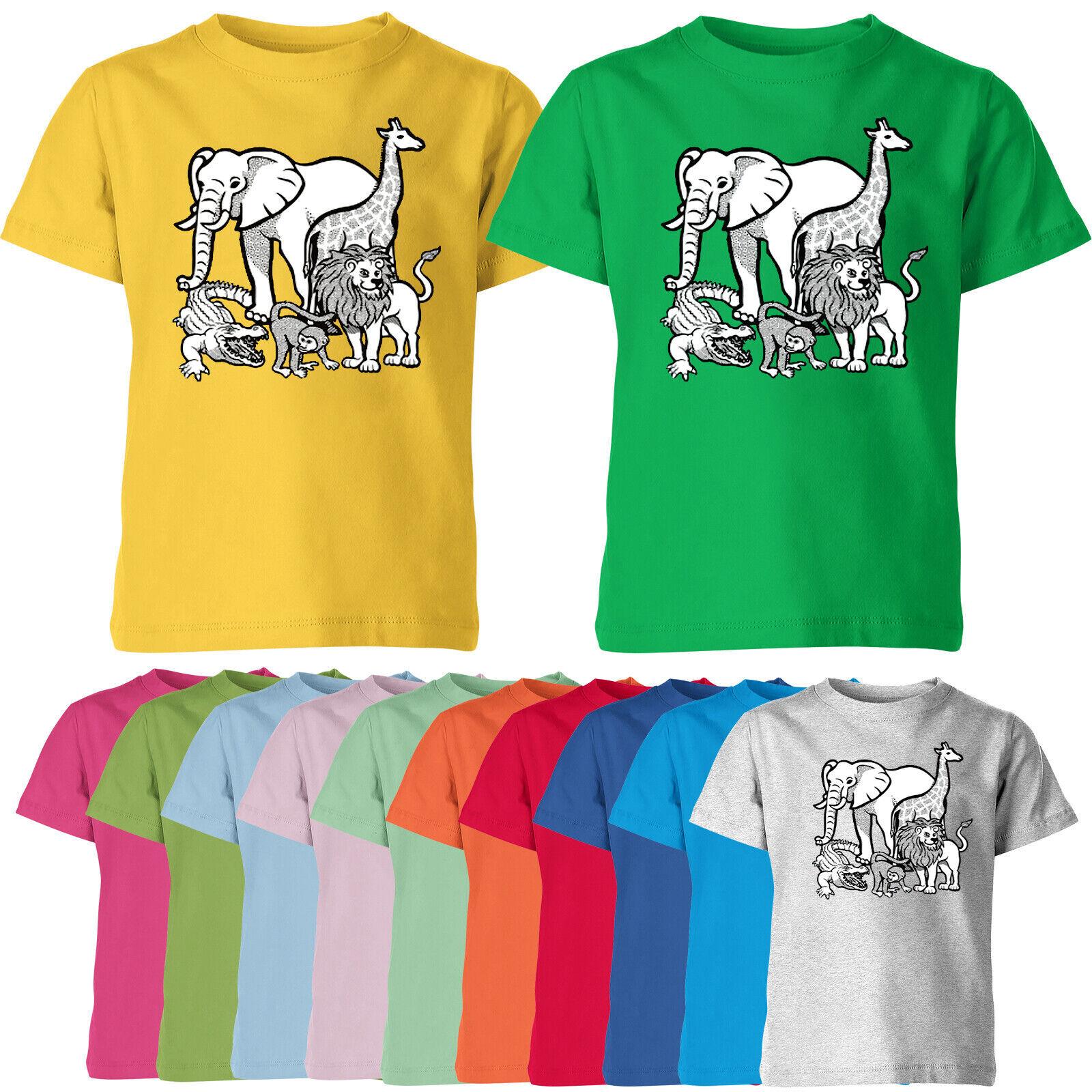 

Zoo Animals Kids T Shirt Animal Lovers Cute Lion Elephant Monkey Giraffe Tee Top S