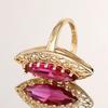 Huitan Noble Gold Color Ring for Women Marquise Shaped Engraved Design Fashion Party Wedding Holiday Accessories Chic Jewelry