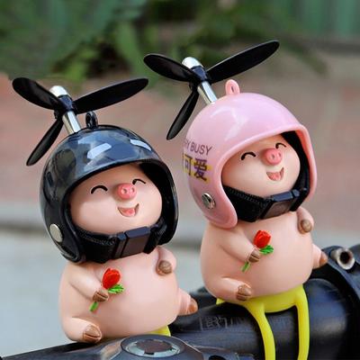 Cute Motorcycle Handlebar Decoration Pig Helmet Propeller Cartoon Bike Electric Ornaments Riding Equipment Accessories