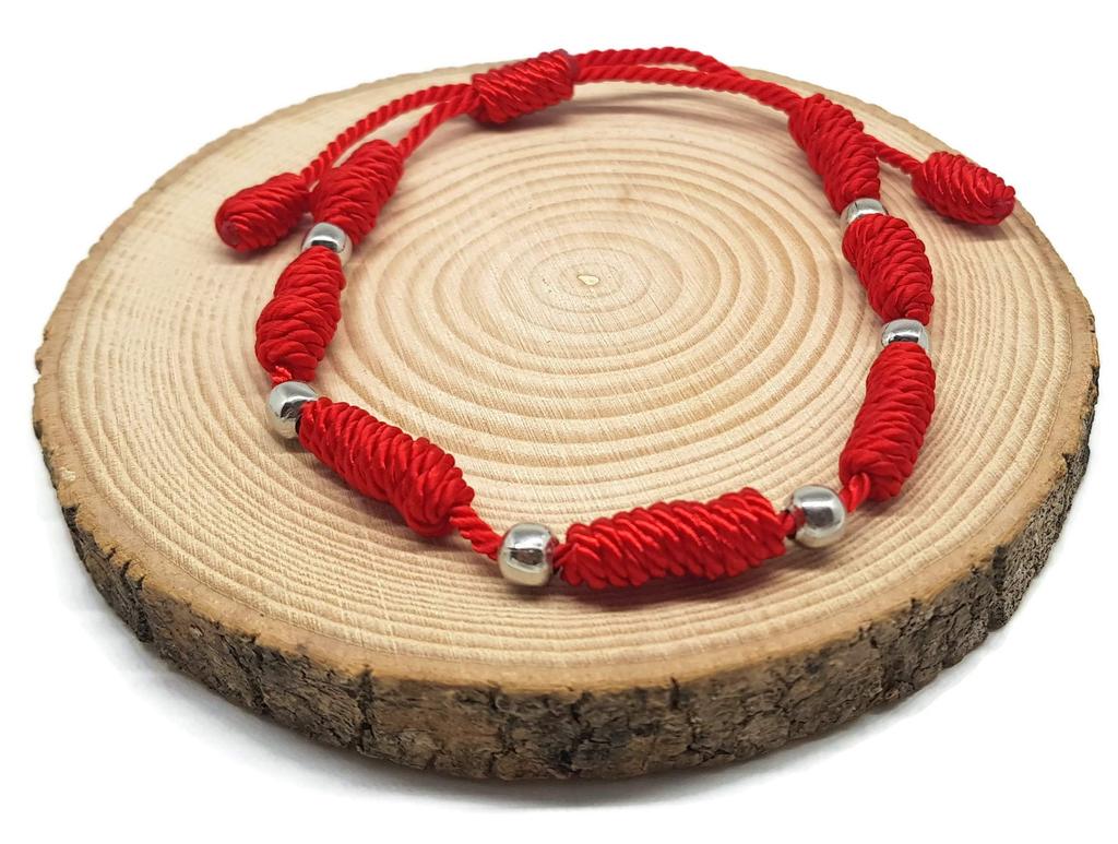 Dalia MYSTIC JEWELS Kabbalah Bracelet Seven Knots of Red Thread with Ball Uni Adjustable Eye Protection Metal – – – – – – Lucky, 6-9”,