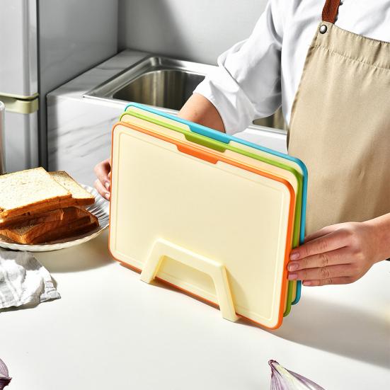 Plastic Cutting Board Set with Stand PP Chopping Boards for Meat Fruit Veggies Non-Slip Dishwasher Safe Space-Saving Kitchen Organizer