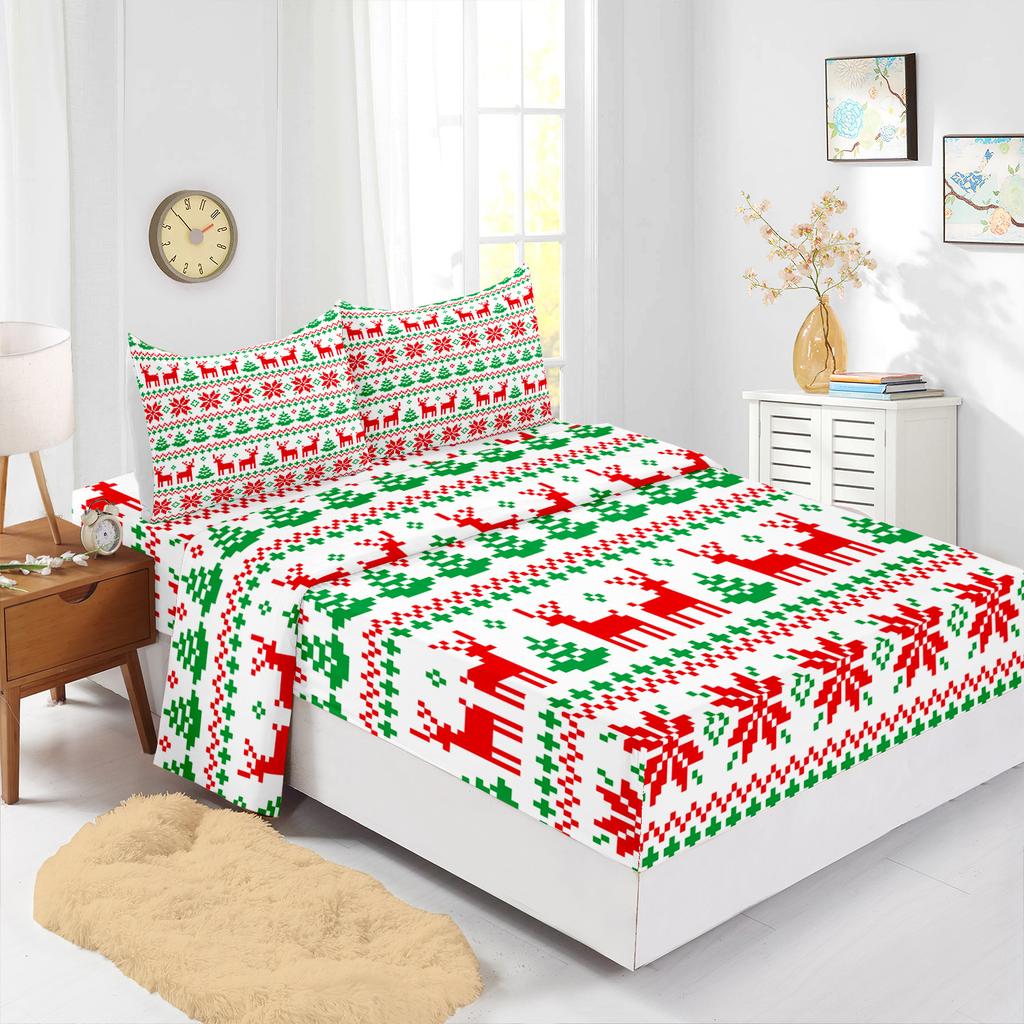 Four-Piece Mattress Set Christmas Bedding Printed Mattress Protective Cover