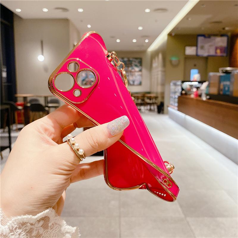 Luxury Gold Plating Bracelet Phone Case For iPhone 14 13 11 Pro Max XR XS 7 8Plus SE2 SE3 12Mini Fashion Heart Wrist Chain Cover