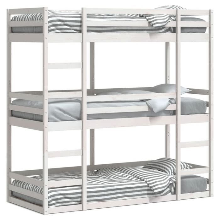 VidaXL Lit superposé triple blanc 90x190 cm bois de pin massif, lit superposé à trois couchettes, lit mezzanine 3284258